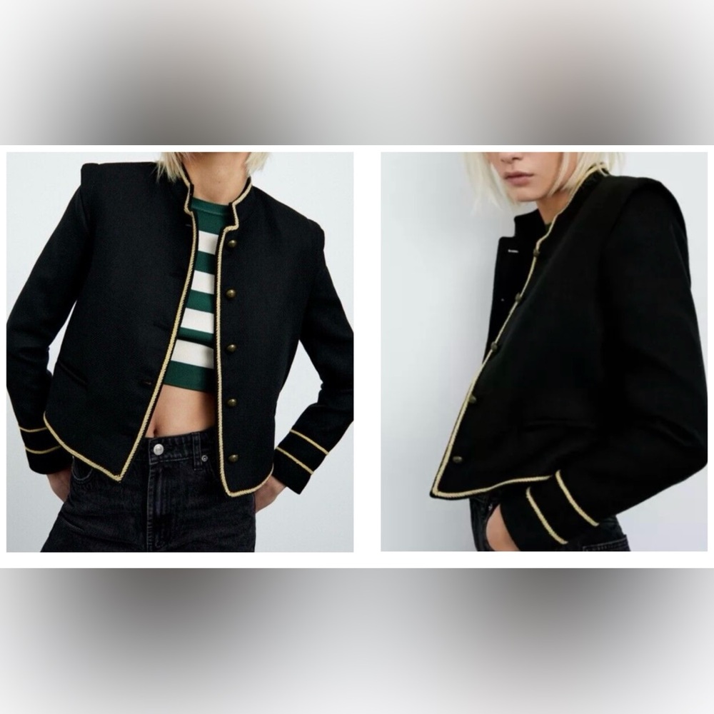 Zara Black Blazer with Gold Accents